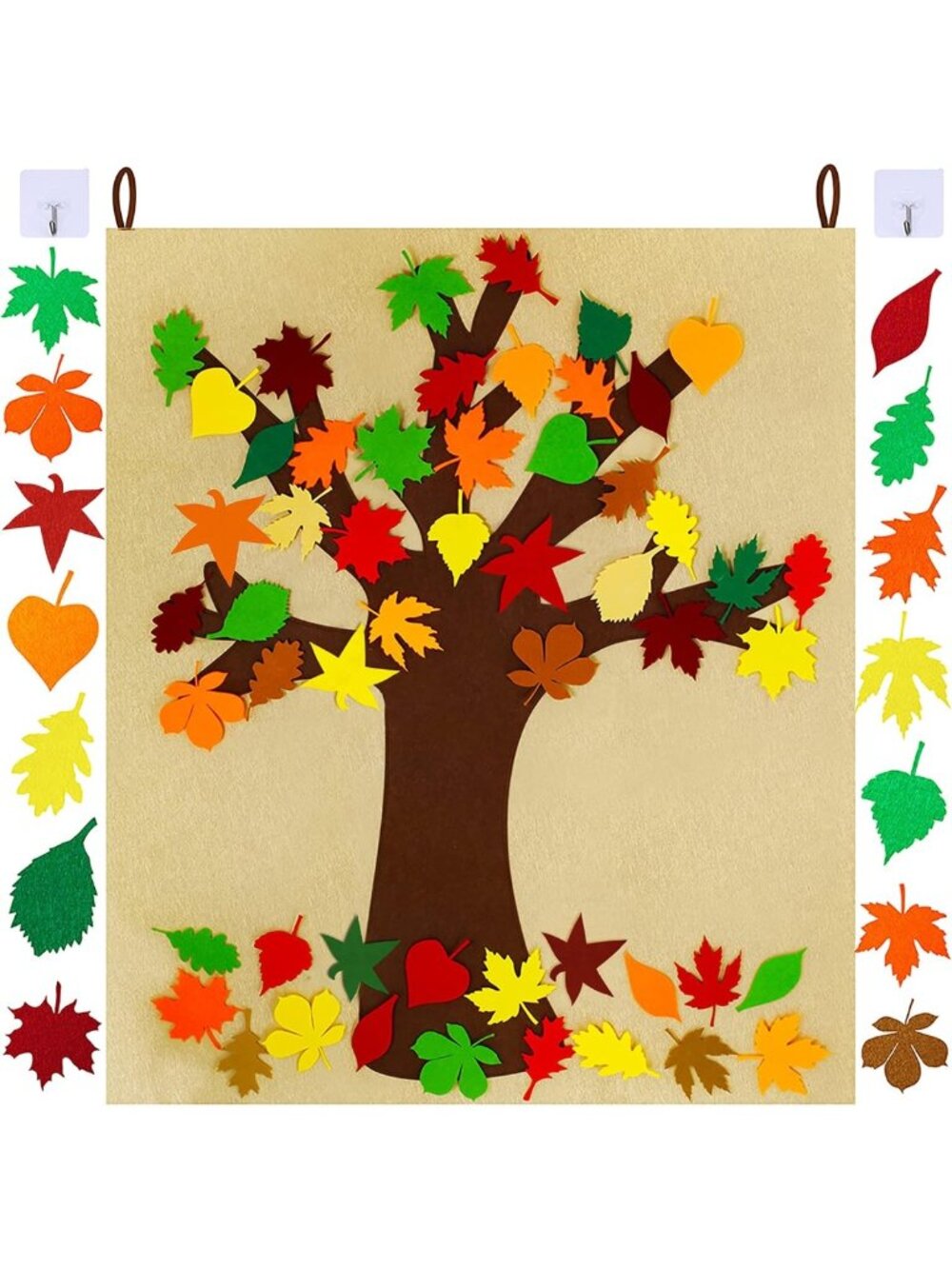 Fall Tree Craft Kit - 52 Detachable Felt Leaf Ornaments for Kids Thanksgiving